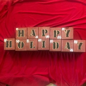 Hand Crafted Cedar Wood Happy Holiday Blocks.